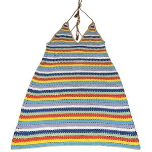 NWT My Beachy Side Sabrina Hand-Crocheted Halter Mini Dress Sweater Stripe Small